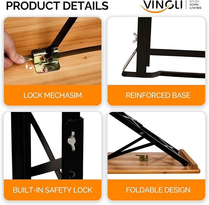 VINGLI 67 Inch Wooden Folding Picnic Table, Picnic Beer Table - Image 7