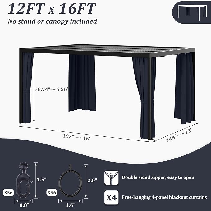 Gazebo Universal Replacement Privacy Curtain, 4-Panels Sidewall Curtains - Image 2
