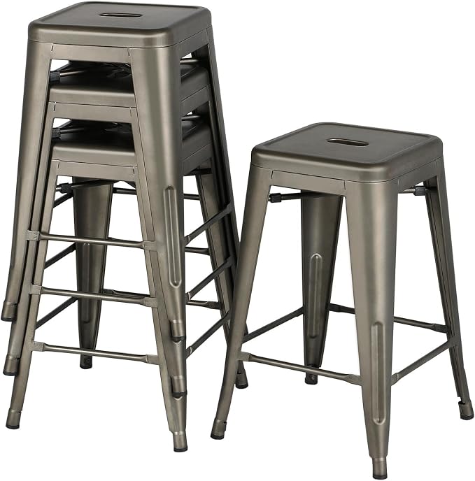 Yaheetech 24'' Metal Bar Stools Counter Height Barstools Set of 4 High Backless by Yaheetech