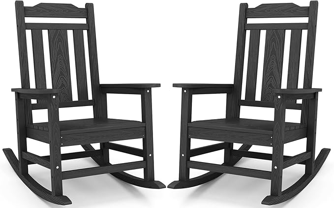 SERWALL Black Outdoor Rocking Chair Set of 2, All Weather Patio Rocking Chair by SERWALL