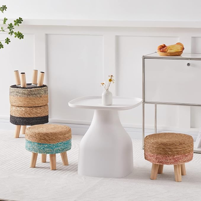 Wimarsbon Round Foot Stool Natural Seagrass Poufs Ottoman Hand Weave Footrest - Image 7