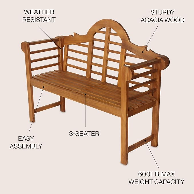 JONATHAN Y BNH103A Lutyens 51.2" 3-Seat Arched 600-Lbs Support Acacia Wood - Image 4