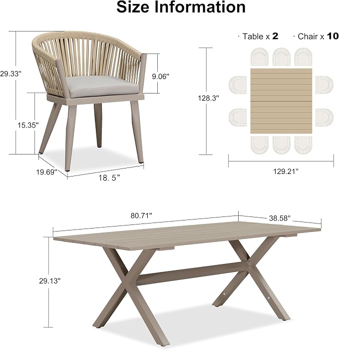 PURPLE LEAF 12 Pieces Outdoor Dining Set - Image 7