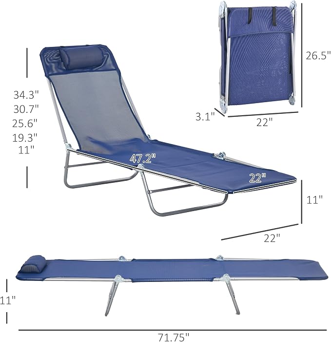 Outsunny 2 Piece Folding Chaise Lounge Chairs, Pool Sun Tanning Chairs - Image 3
