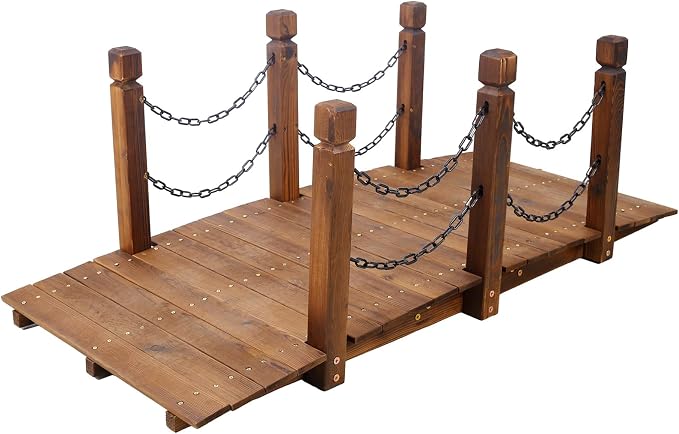 5 FT & 3.3 FT Wooden Garden Bridge, Stained Wood Arc Footbridge by Unknown