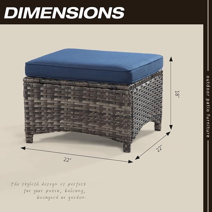 Outdoor Wicker Ottomans for Patio Set of 2 PE Wicker Steel Frame Outdoor - Image 2