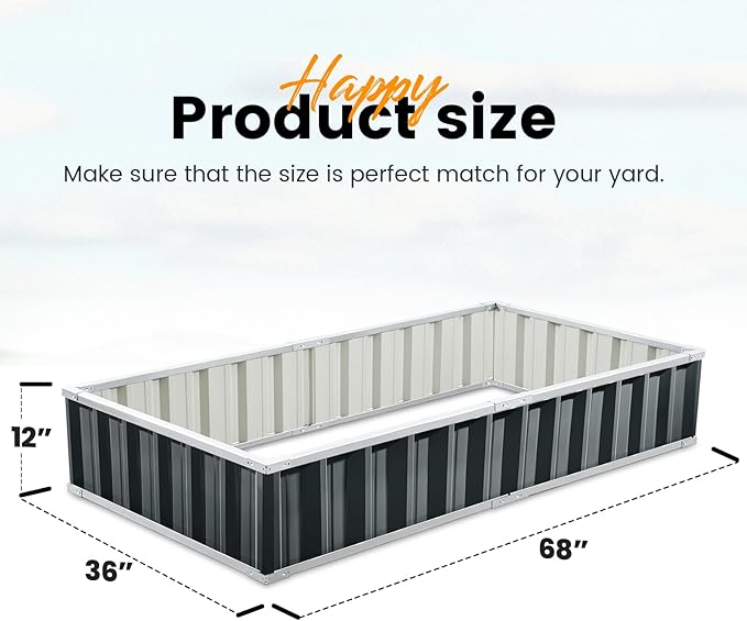 KING BIRD Raised Garden Bed 68"x 36"x 12" Galvanized Steel Metal Outdoor Garden - Image 7
