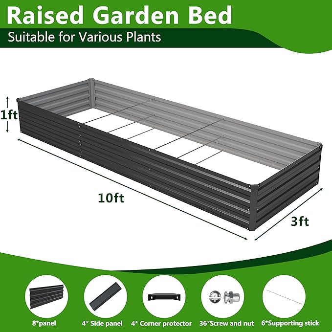 2PCS 10x3x1ft Galvanized Raised Garden Bed Kit, Galvanized Planter Raised - Image 3