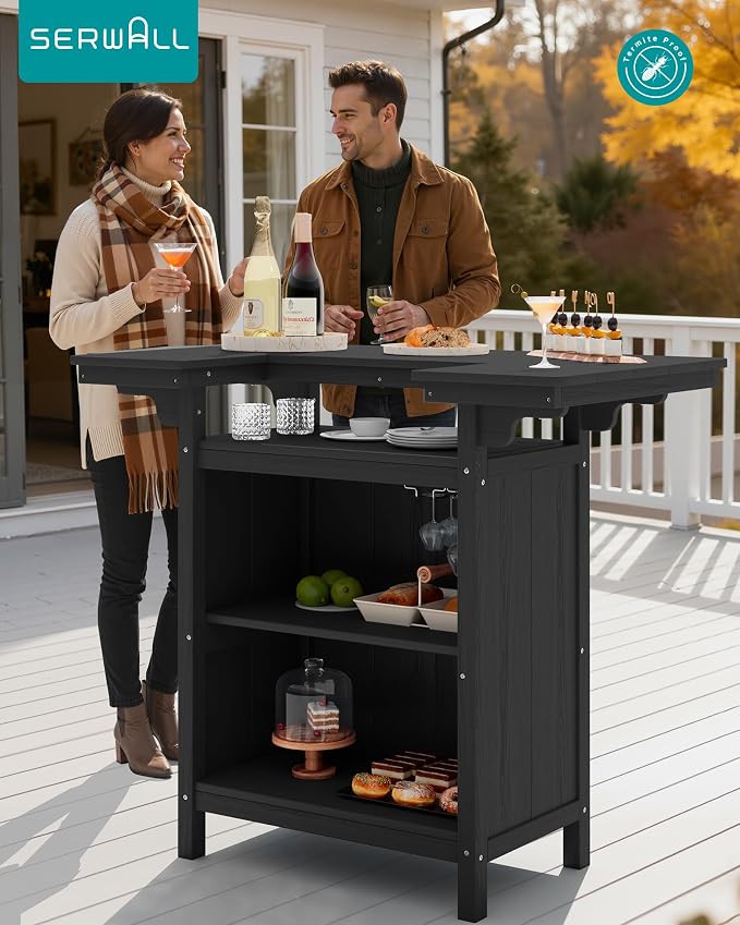 SERWALL Outdoor Bar Table, Patio Bar Cabinet - Image 2