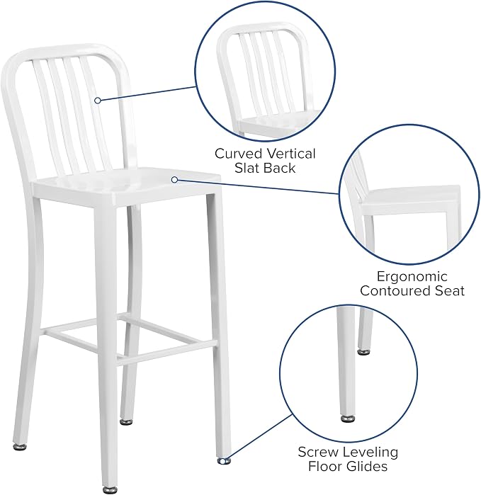 Flash Furniture Gael Commercial Grade 2 Pack 30" High White Metal - Image 7