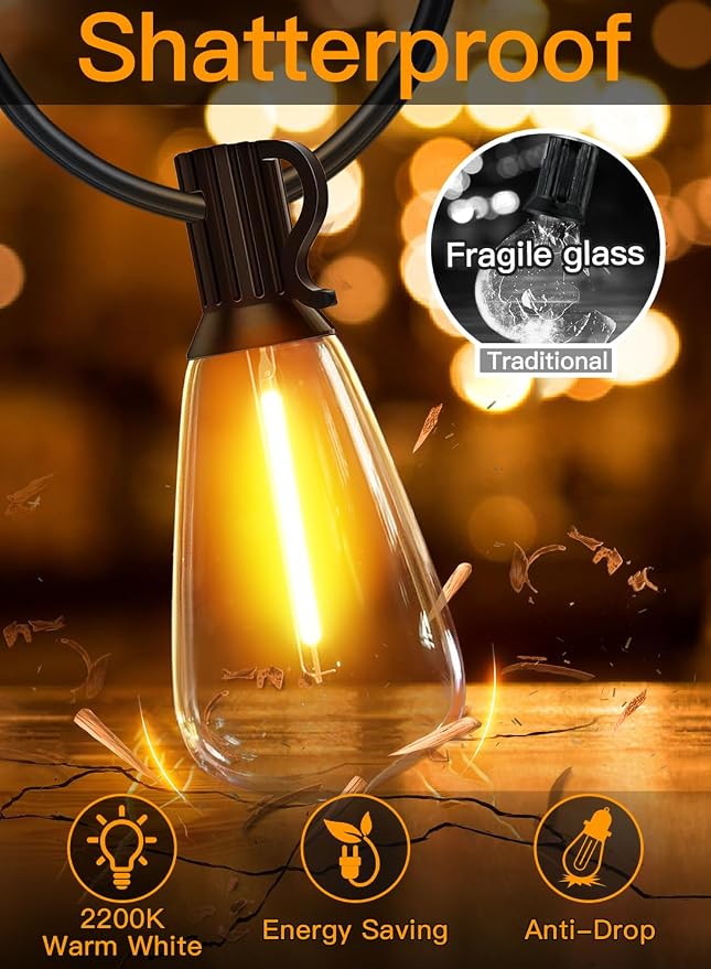 Ollny Outdoor String Lights 30FT, Shatterproof Connectable Patio Lights - Image 3