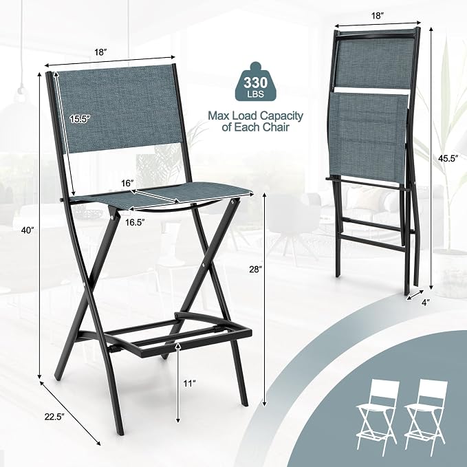 Giantex Folding Patio Bar Chairs Set of 2, Outdoor Counter Height Bar Stools - Image 3
