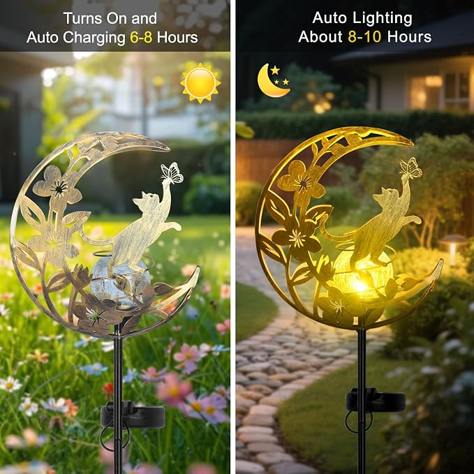 JOBOSI Solar Moon Cat Decorative Gift, Solar Moon Cat Ground Stake Light - Image 5