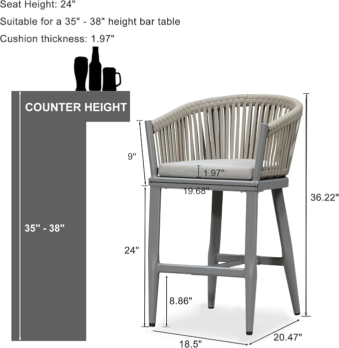 PURPLE LEAF Outdoor Counter Height Bar Stools Set of 2 Patio Metal Modern - Image 3