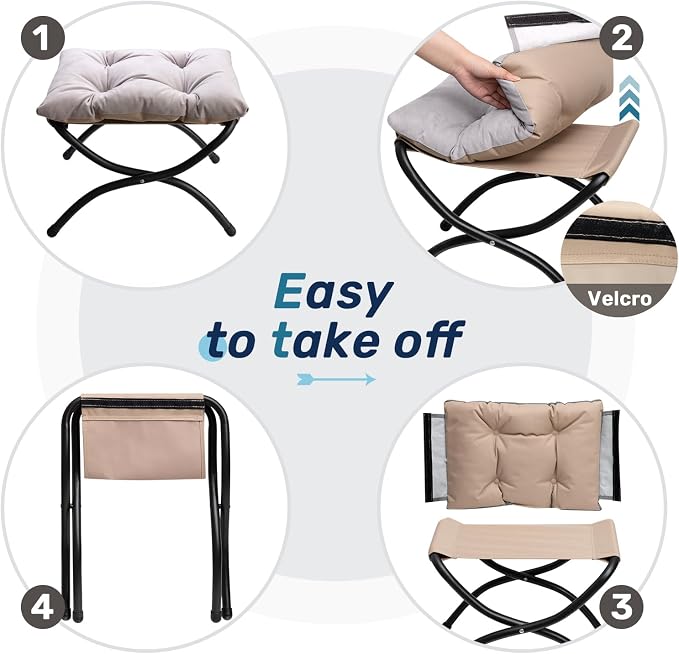 HollyHOME 15" Folding Footrest Stool, Upholstered Small Foldable Ottoman - Image 6
