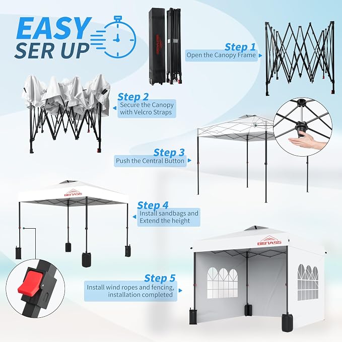 10x10 Pop Up Canopy with Sidewalls, Easy Up Canopy Tent, Heavy Duty Tents - Image 5