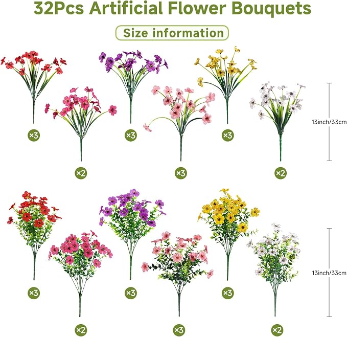 Alupssuc 32 Bundles Artificial Flowers - Image 3
