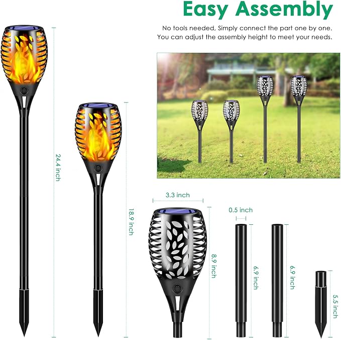TomCare 8 Pack Outdoor Solar Lights Flickering Flames Torch Decorative Garden - Image 4