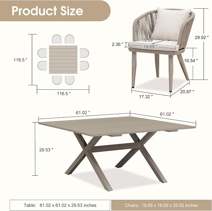 PURPLE LEAF 9 Pieces Outdoor Metal Furniture Set Patio Conversation Sets Dining - Image 7