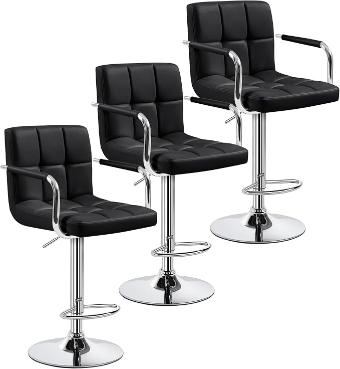 Yaheetech Bar Stools Set of 3, PU Leather Adjustable Barstools by Yaheetech