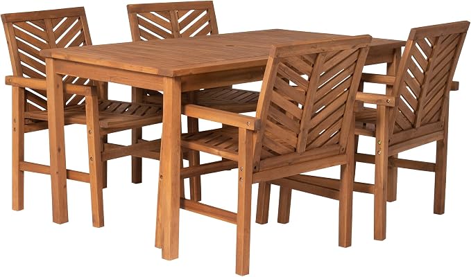 Walker Edison 4 Person Outdoor Wood Chevron Patio Furniture Dining Set Table by WalkerEdison