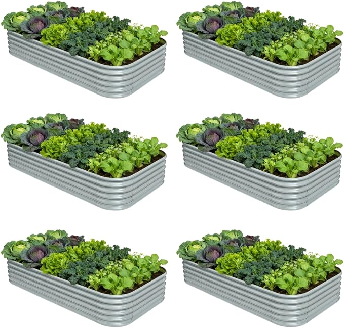 6-Pack Galvanized Raised Garden Bed 8x4x1.5 | 10x2x1.5 ft, Modular Raised by Annoell