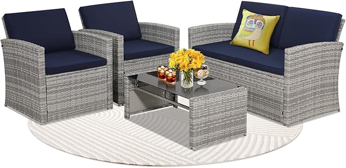 4-Piece Patio Furniture Set, Wicker Outdoor Rattan Sectional Sofa by KROFEM