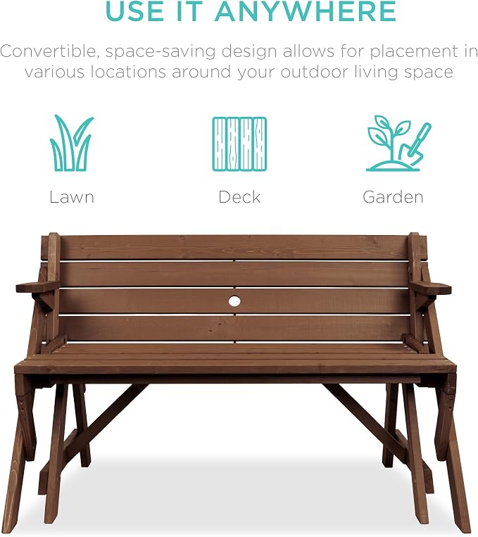 Best Choice Products 2-in-1 Transforming Interchangeable Outdoor Wooden Picnic - Image 5