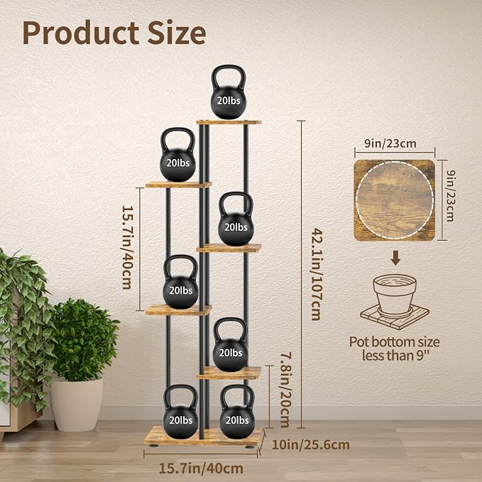 LASZOLA Black 5 Tier Wood Tall Plant Stand Indoor - Image 6