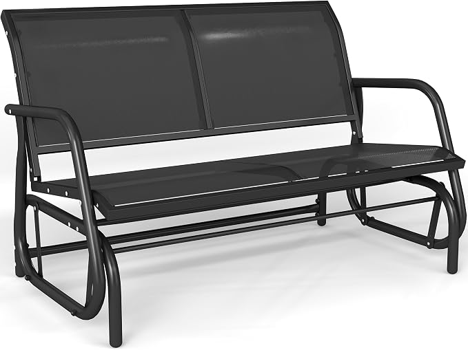 Patio Outdoor Glider Bench, High Backrest and Breathable Mesh Fabric, Yard by KROFEM