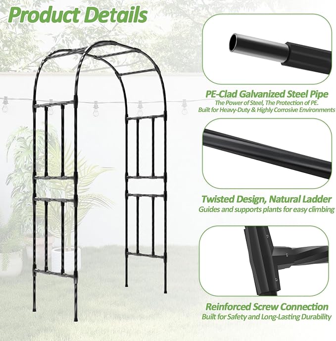 Garden Arch Trellis-59*94.5", Plastic-Coated Rust-Proof Arbor Trellis, Garden - Image 2