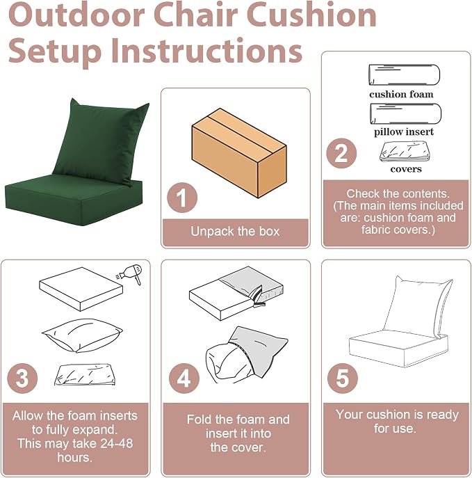 Outdoor Deep Seat Cushion Set, 24x24 Inch Water-Resistant & Fade-Resistant - Image 7