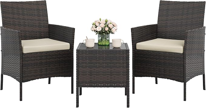 GAOMON 3-Piece Patio Furniture Set, Modern PE Rattan Conversation Set by GAOMON