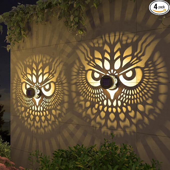 4 Pack Solar Fence Lights Metal Solar Powered Outdoor Wall Deck Step Lights Owl by gardencave