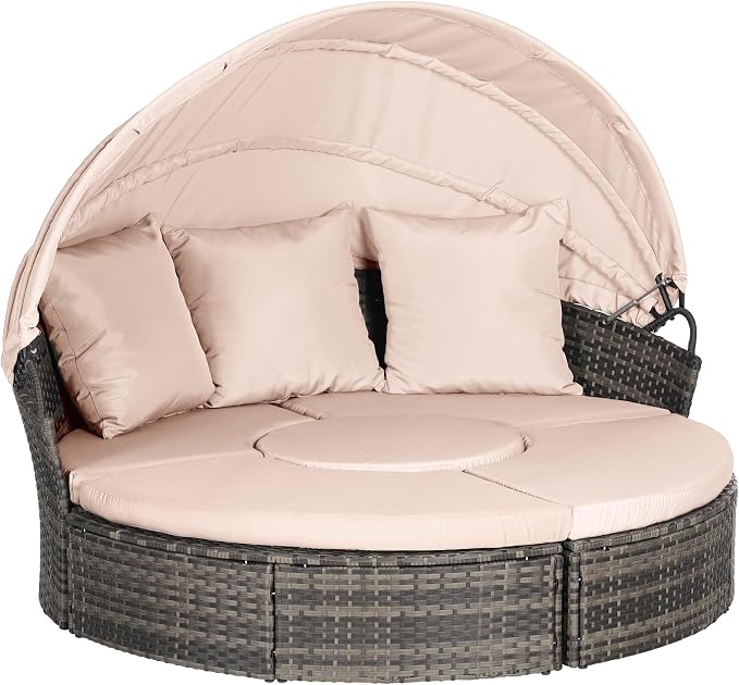 Merax 5 Pieces Outdoor Patio Round Daybed Furniture, All-Weather Wicker - Image 6