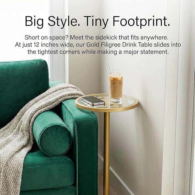 Gold Drink Table, Indoor Outdoor Small Round Side Table - Image 4