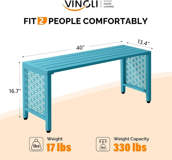 VINGLI 40in Outdoor Metal Bench, All-Weathe Backless Patio Bench - Image 3