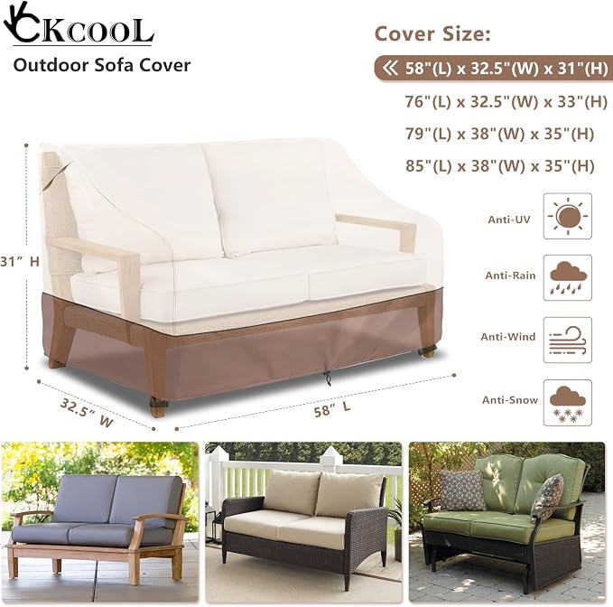 okcool Heavy Duty Patio Sofa Cover, 100% Waterproof 2-Seater Outdoor Sofa Cover - Image 2
