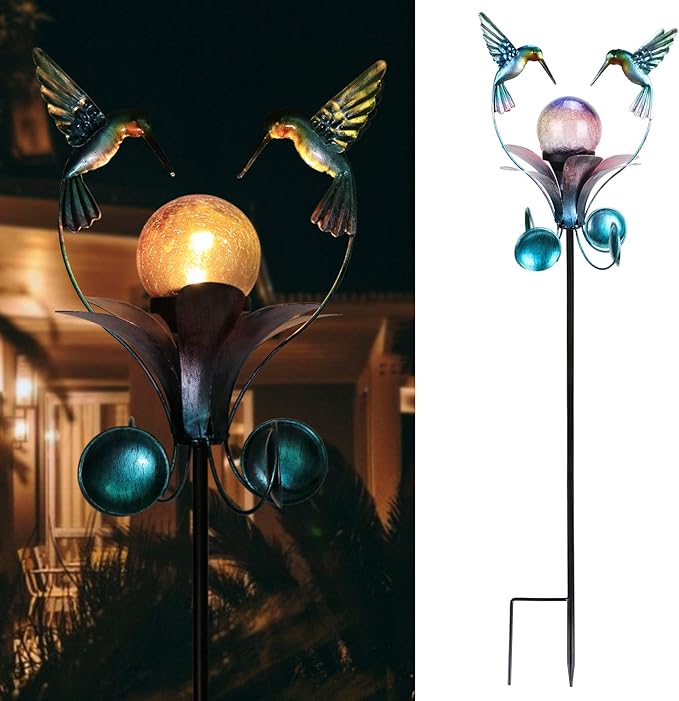 VCUTEKA Solar Lights Outdoor Metal Garden Stake Waterproof Crackle Glass Globe by VCUTEKA