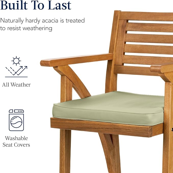 Best Choice Products Set of 2 Outdoor Acacia Wood Bar Stools Bar Chairs - Image 5