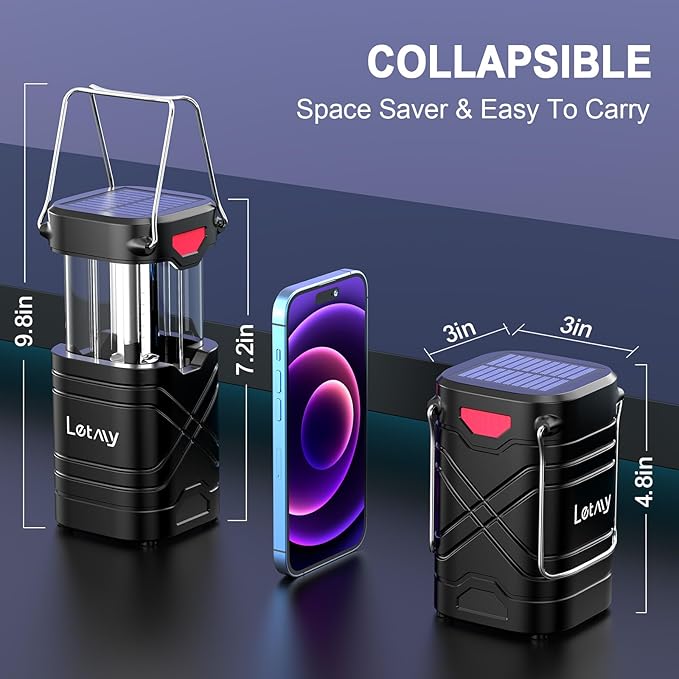 LETMY 4 Pack Camping Lantern, Rechargeable LED Lanterns, Solar Lantern Battery - Image 4