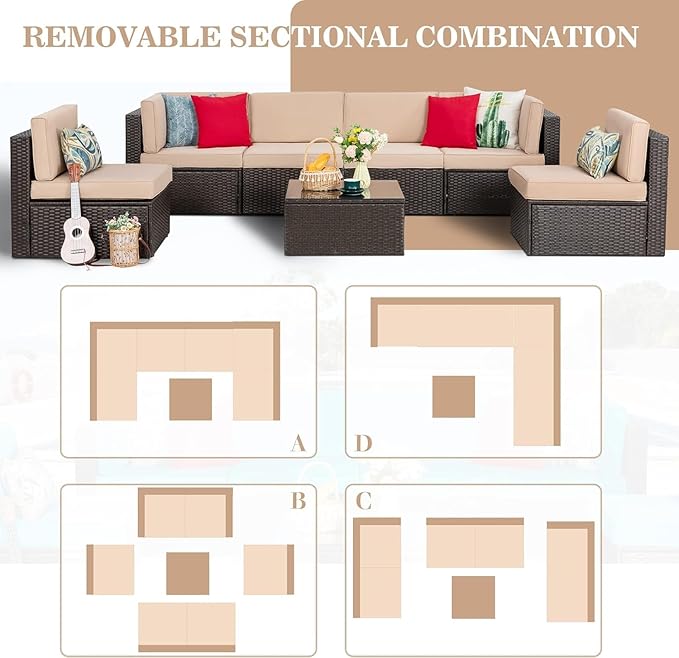 Vongrasig 7 Pieces Patio Furniture Sets, Outdoor Modular Sectional Sofa Patio - Image 4