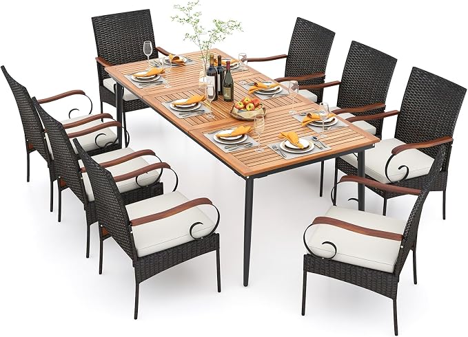 Tangkula 9-Piece Patio Dining Set, 1.9" Umbrella Hole, Scrollwork Arms by TANGKULA