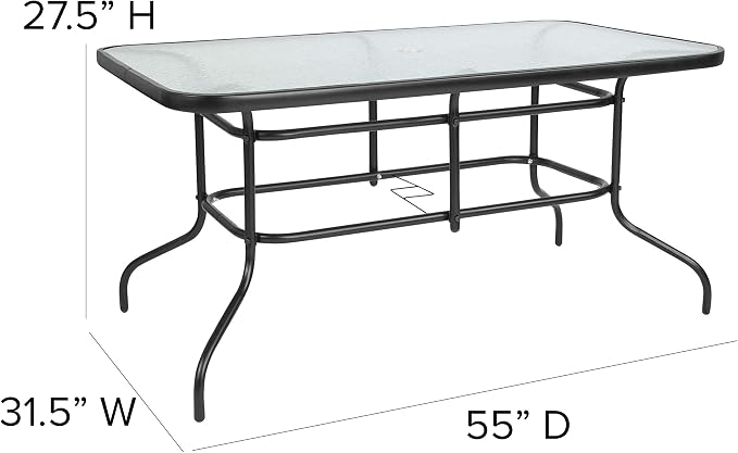 Flash Furniture Tory 31.5" x 55" Rectangular Tempered Glass Metal Patio Table - Image 3