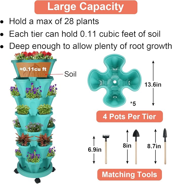 GameXcel Vertical Planter 7 Tier Stackable Planters Garden Planters Strawberry - Image 5