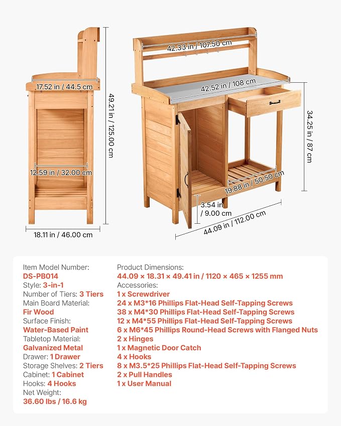 VEVOR Potting Bench Table, 3-in-1 Outdoor Gardening Wooden Workstation - Image 7