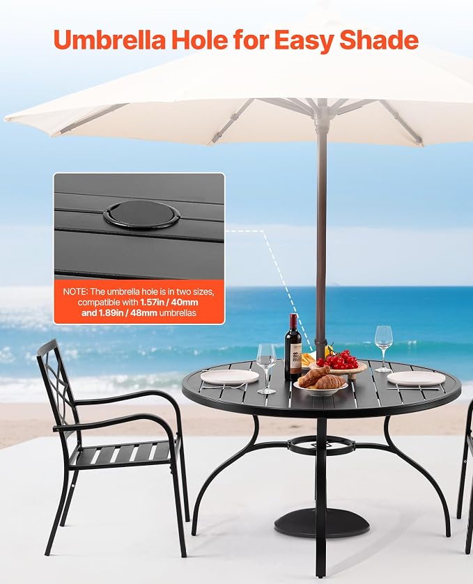 VEVOR Outdoor Patio Dining Table, 47 inch Round Metal Steel Slat Backyard - Image 7