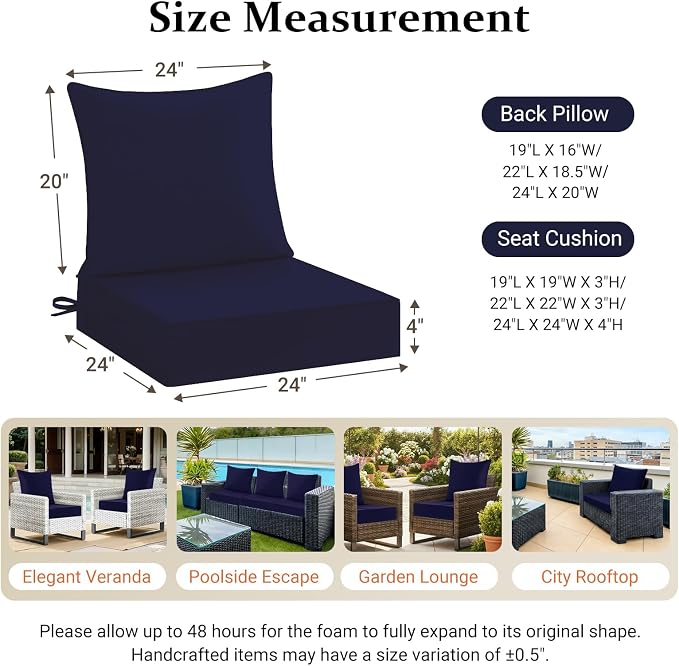 downluxe 24x24 Outdoor Chair Cushions, Waterproof Fade Resistant Patio - Image 7