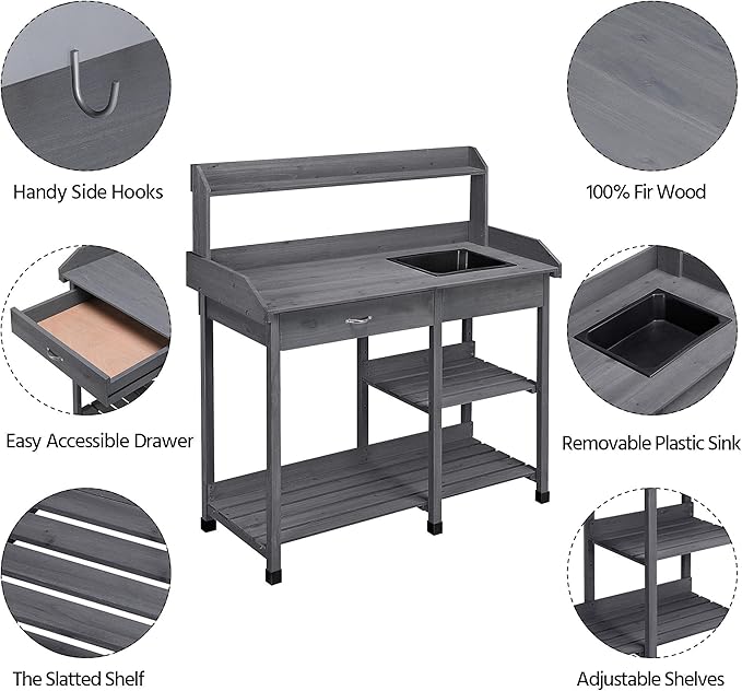 Yaheetech Outdoor Potting Bench Table Potters Benches Garden Workstation - Image 4