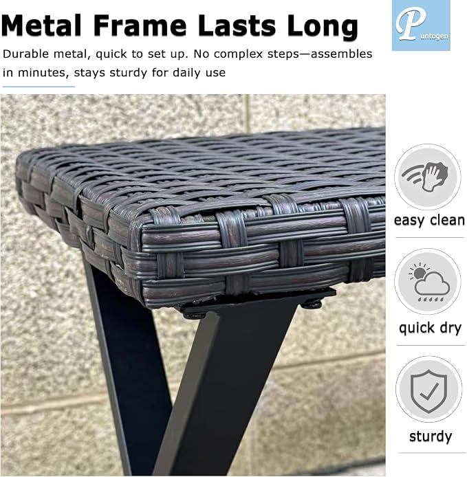 46” Black Rattan Bench with Metal X-Legs Set of 2, Wicker Frame Patio Bench - Image 5